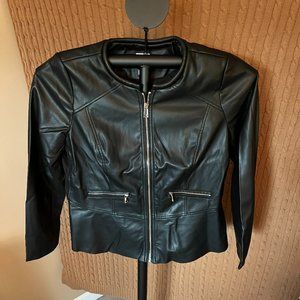 Chico's Black Faux Leather Zip-Up Jacket